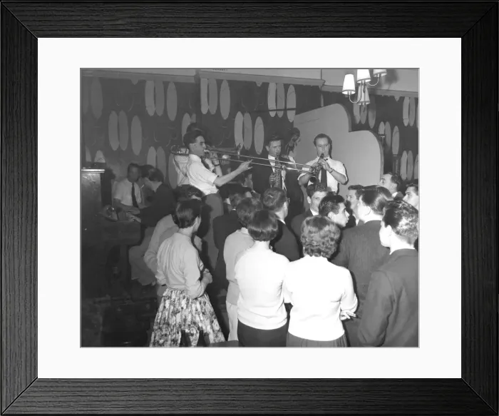 Framed Print : Youngsters listening to jazz musician playing at the Studio One Jazz Club. September 195