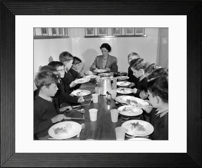 : Boys prepare for meal time at St Chads Cathedral School. September 1959 : Boys prepare for meal time at St Chads Cathedral School. September 1959