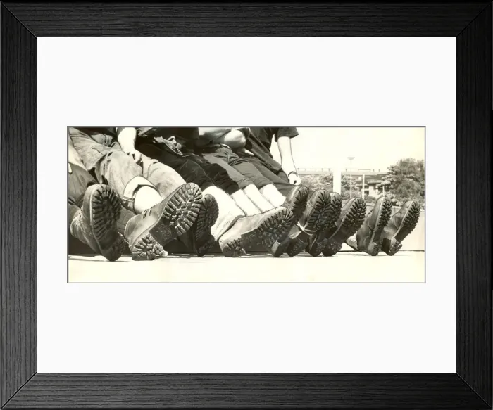 Framed Print : Police cadets sitting down after a charity plod round the boundaries of Northumberland Framed Print : Police cadets sitting down after a charity plod round the boundaries of Northumberland