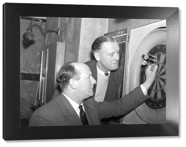 Two men playing darts at Aston Social Club, Circa 1957
