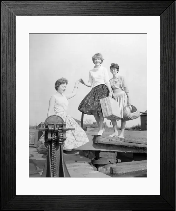Framed Print : Three girls preparing for a picnic along the side of the canal at Perry Barr Framed Print : Three girls preparing for a picnic along the side of the canal at Perry Barr