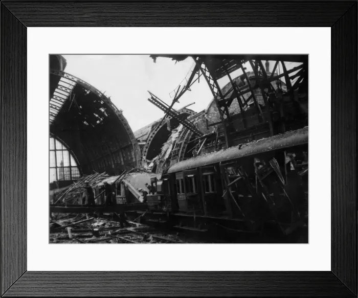 Framed Print : Some of the damaged coaches afer Nazi air raids on Middlesbrough Station Framed Print : Some of the damaged coaches afer Nazi air raids on Middlesbrough Station