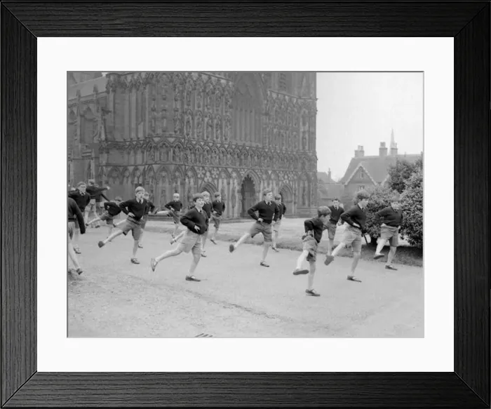: School boys do their daily PT in the grounds of Lichfield Cathedral. September 1959 : School boys do their daily PT in the grounds of Lichfield Cathedral. September 1959
