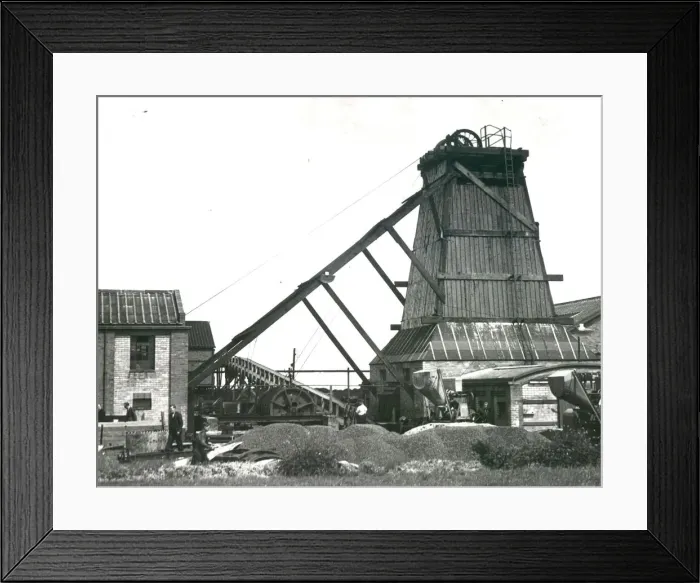 Framed Print : A 1949 picture of the headgear and winding house at Lynemouth Colliery, Northumberland Framed Print : A 1949 picture of the headgear and winding house at Lynemouth Colliery, Northumberland