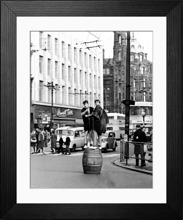 Framed Print : Students do a barrel dance during rag week in Newcastle in October 1963 Framed Print : Students do a barrel dance during rag week in Newcastle in October 1963