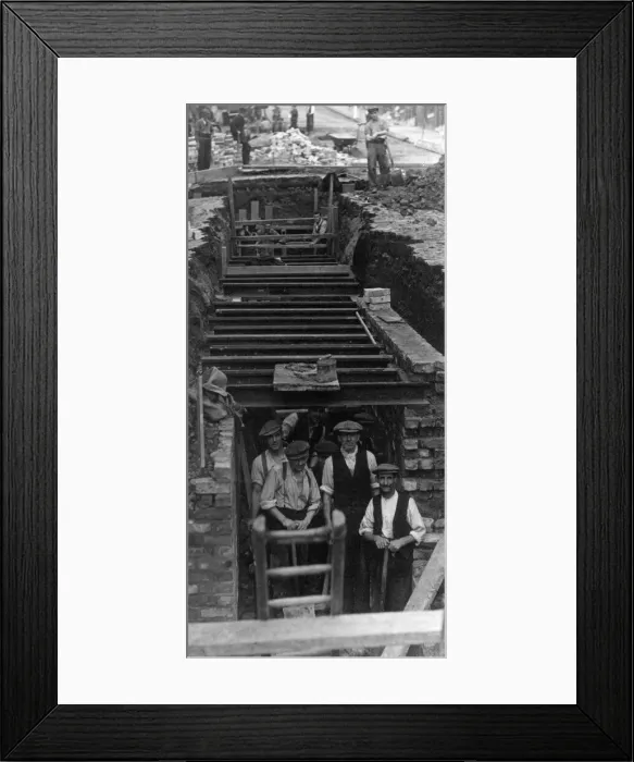 Framed Print : Work in progress on one of the air raid shelters which is being constructed by Framed Print : Work in progress on one of the air raid shelters which is being constructed by