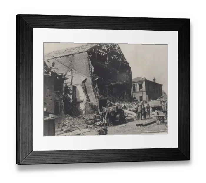 Framed Print : A cinema suffered severe damage during an enemy air raid over a North East coast town Framed Print : A cinema suffered severe damage during an enemy air raid over a North East coast town