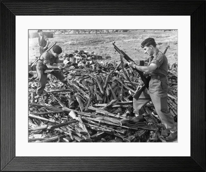 Framed Print : The Suez crisis - A stack of Russian and Czech-made rifles Framed Print : The Suez crisis - A stack of Russian and Czech-made rifles