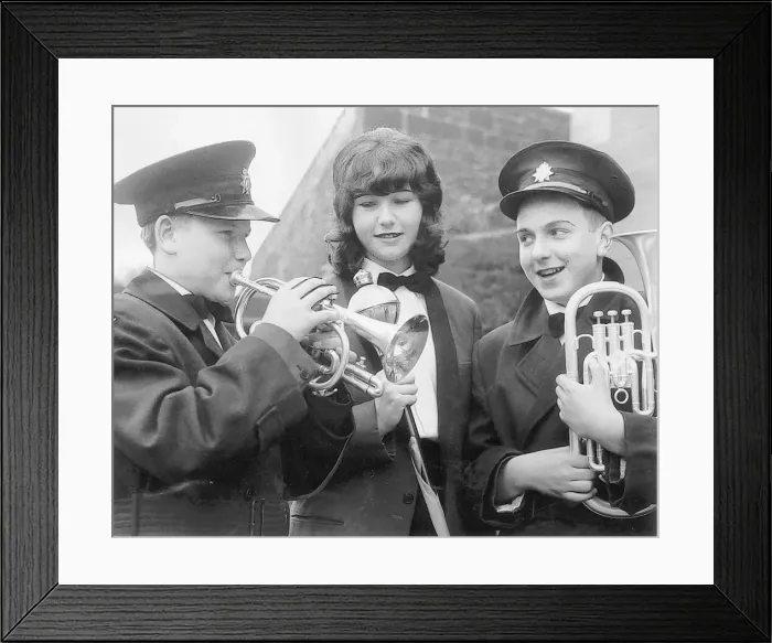 Framed Print : Michael Smith, aged 14, of South Shields, June Dulson, 15, drum major, of Boldon Colliery