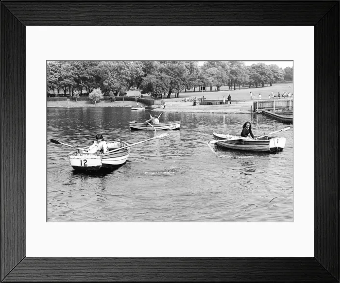 Framed Print : Youngsters take a rowing boat on Saltwell Park lake in 1981 Framed Print : Youngsters take a rowing boat on Saltwell Park lake in 1981