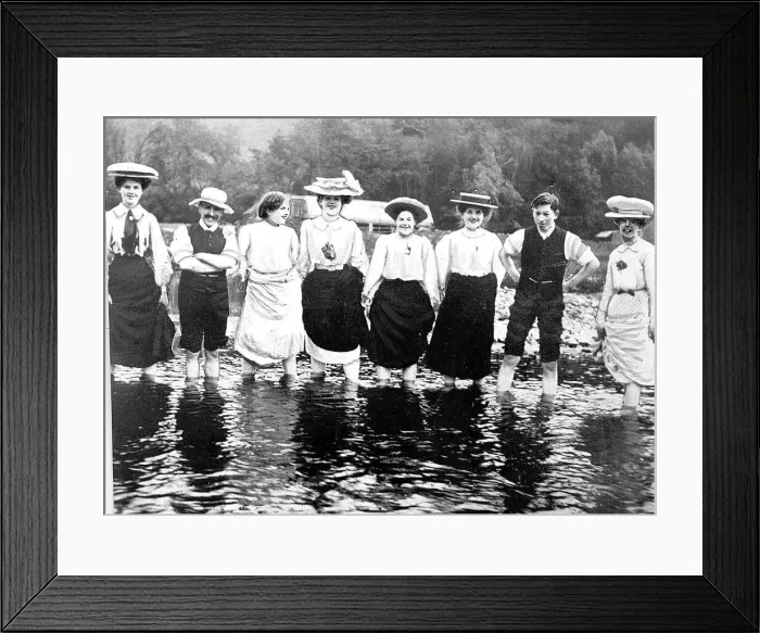Framed Print : Lads and lasses plodging in a stream on a day out in everday wear Framed Print : Lads and lasses plodging in a stream on a day out in everday wear