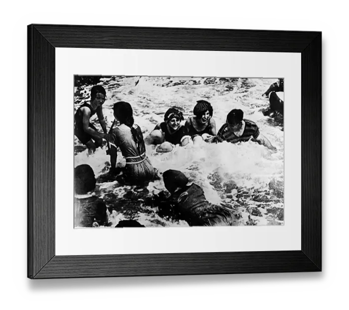 Framed Print : Girls in bathing costumes, braving the elements and the controversy, at the coast in 1913 Framed Print : Girls in bathing costumes, braving the elements and the controversy, at the coast in 1913