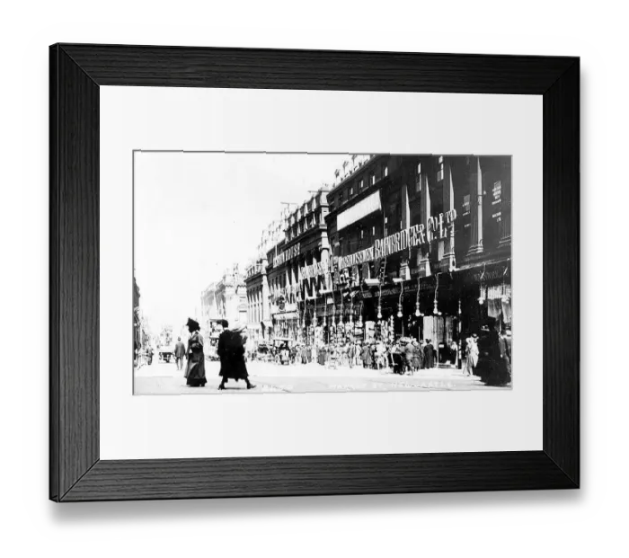 Framed Print : Shoppers throng Market Street in 1912 complete with gas lamps