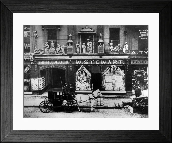 Framed Print : A view of the shop of W. Stewart, tea dealer, in Newcastle. c. 1900 Framed Print : A view of the shop of W. Stewart, tea dealer, in Newcastle. c. 1900