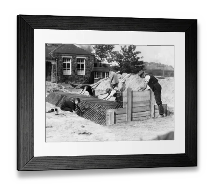 Framed Print : Work on an A. R. P. air raid shelter in Durham, September 1939