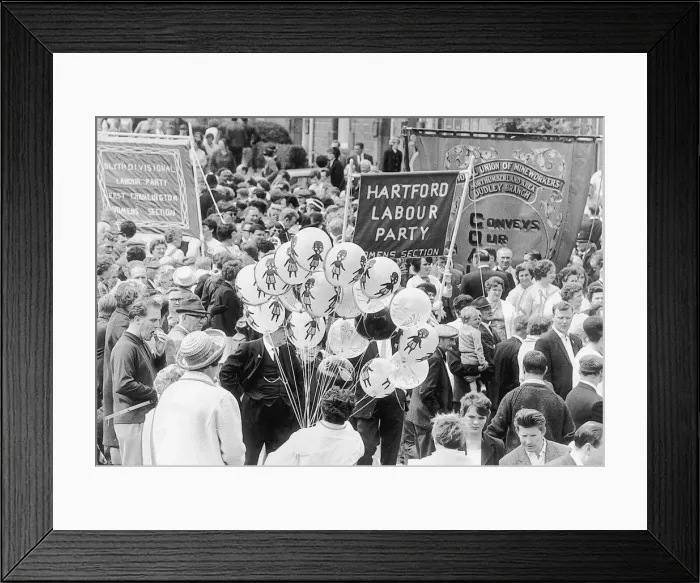 Framed Print : Crowds mingle with the balloons and banners at the Northumberland Miners Gala Framed Print : Crowds mingle with the balloons and banners at the Northumberland Miners Gala