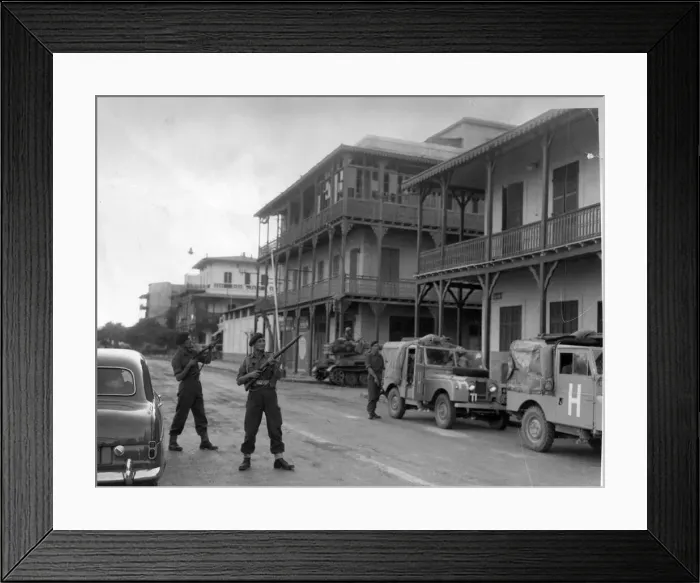 Framed Print : The Suez crisis - Troops on the alert for snipers as the army convoys drive through Framed Print : The Suez crisis - Troops on the alert for snipers as the army convoys drive through