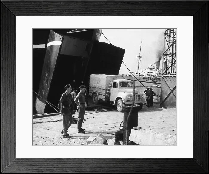 Framed Print : Suez Crisis 1956 British equipment coming ashore in Port Said Framed Print : Suez Crisis 1956 British equipment coming ashore in Port Said