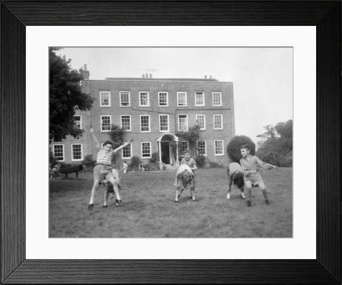 Framed Print : Children playing Leapfrog in the gardens at Beech Hill House convalescent home Framed Print : Children playing Leapfrog in the gardens at Beech Hill House convalescent home
