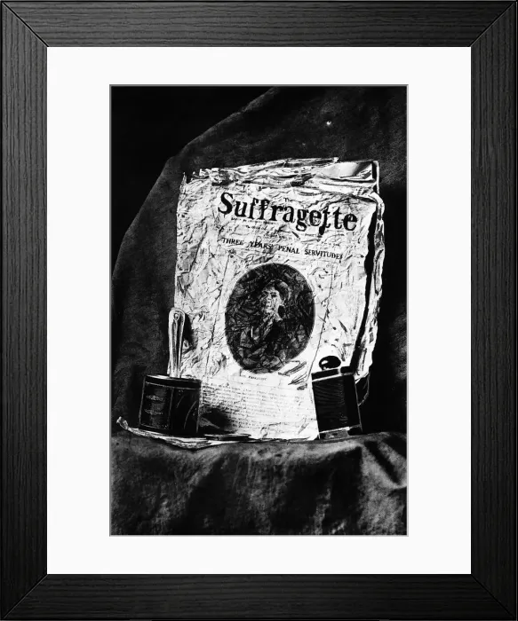 Framed Print : Copy of The Suffragette Newspaper April 1913 found near stand after Suffragettes burnt a