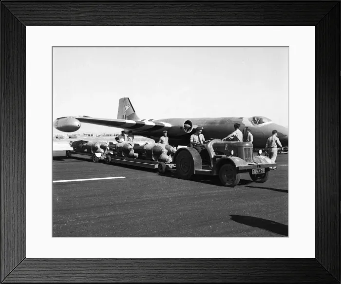 Framed Print : Suez Crisis 1956 RAF ground crew loading bombs onto Canberras on an airfield in Framed Print : Suez Crisis 1956 RAF ground crew loading bombs onto Canberras on an airfield in