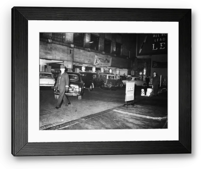 Framed Print : Suez Crisis 1956 Lines of cars queueing outside a petrol station show the severity Framed Print : Suez Crisis 1956 Lines of cars queueing outside a petrol station show the severity