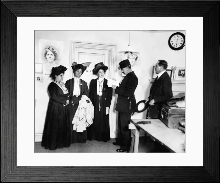 Framed Print : Suffragettes Under Arrest October 1908 Mrs Emmeline Pankhurst - Mrs Drummond