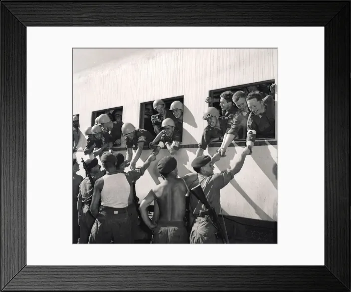 Framed Print : Suez Crisis 1956 A UNO troop train arrives in Port Said