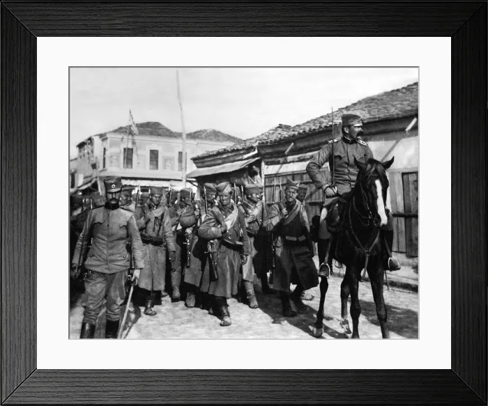 Framed Print : Balkans War November 1912 Serbian troops walking through Uskub