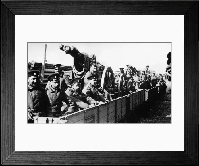 Framed Print : Balkans War November 1912 soldiers sitting in a carriage with huge guns