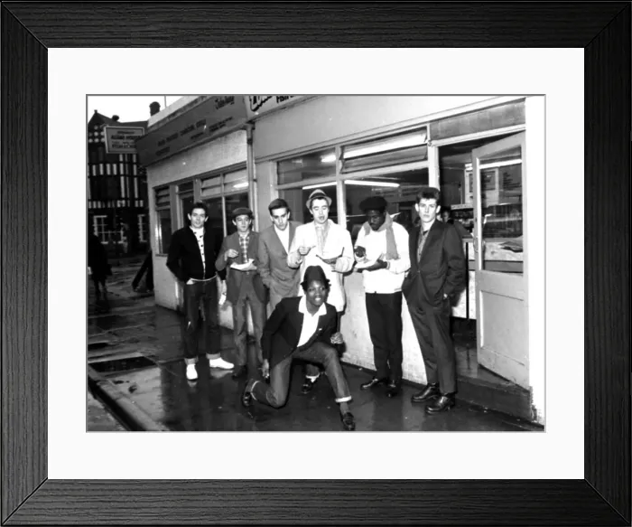 Framed Print : The Specials pop group in chip shop called The Parsons Nose Framed Print : The Specials pop group in chip shop called The Parsons Nose