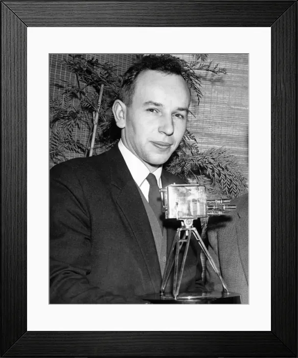 Framed Print : John Surtees with his BBC Sports Personality Trophy 1959 Framed Print : John Surtees with his BBC Sports Personality Trophy 1959