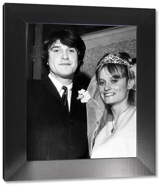 Ray Davis of The Kinks with his bride Rasa after their wedding December 1964