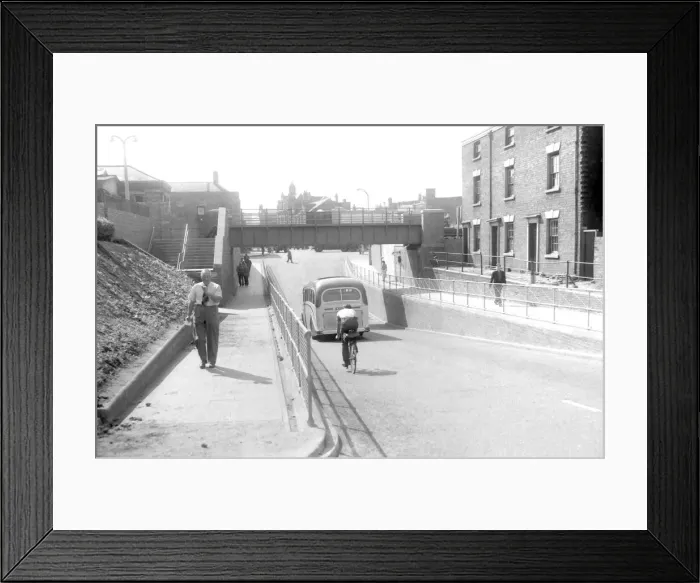 Framed Print : Pedestrians walking under a viaduct in Stourbridge. 1958 Framed Print : Pedestrians walking under a viaduct in Stourbridge. 1958