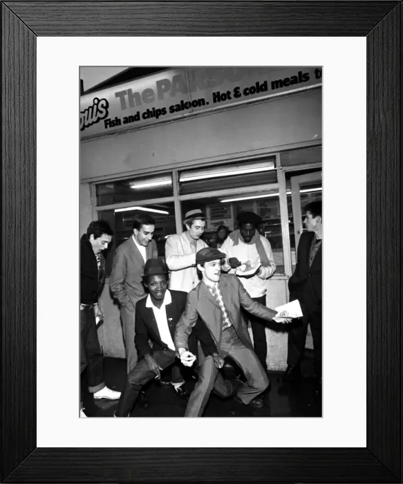 Framed Print : The Specials pop group in chip shop called The Parsons Nose Framed Print : The Specials pop group in chip shop called The Parsons Nose