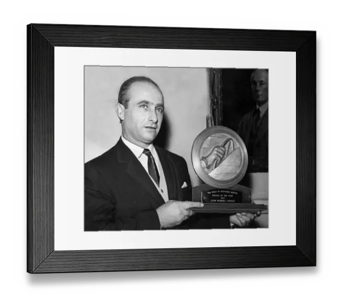 Framed Print : Juan Manuel Fangio received the Driver of the Year trophy from the Guild of Motoring Framed Print : Juan Manuel Fangio received the Driver of the Year trophy from the Guild of Motoring