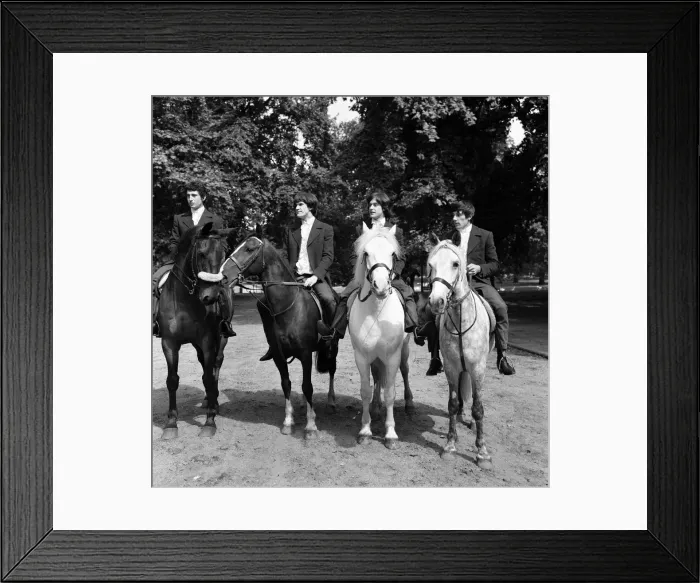 Framed Print : The Kinks take their first riding lesson in Rotten Row, Hyde Park August 1964