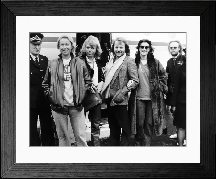 Framed Print : Swedish pop group Abba Arrive at Gatwick airport November 1979 Framed Print : Swedish pop group Abba Arrive at Gatwick airport November 1979