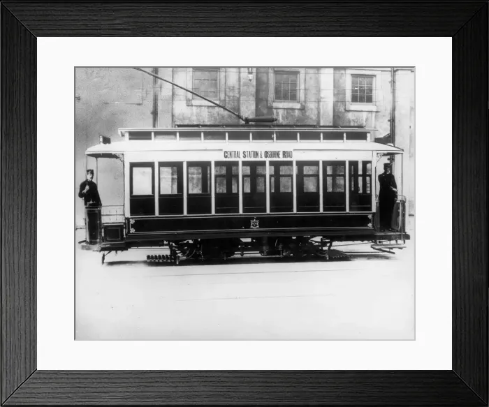 Framed Print : A single deck tram tramcar in 1901 about to travel from Central Station in Newcastle to Framed Print : A single deck tram tramcar in 1901 about to travel from Central Station in Newcastle to