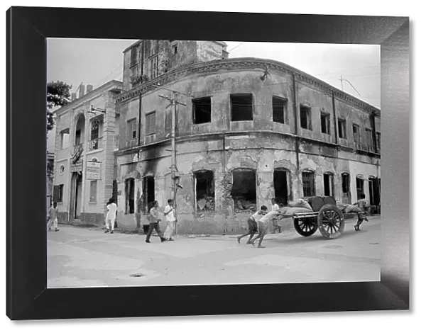 Bangladesh War of Independence 1971 The burnt out shell of a Rick Shaw factory in