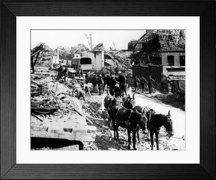 Framed Print : British Army sappers seen clearing clearing the road for transport in Flanders following Framed Print : British Army sappers seen clearing clearing the road for transport in Flanders following