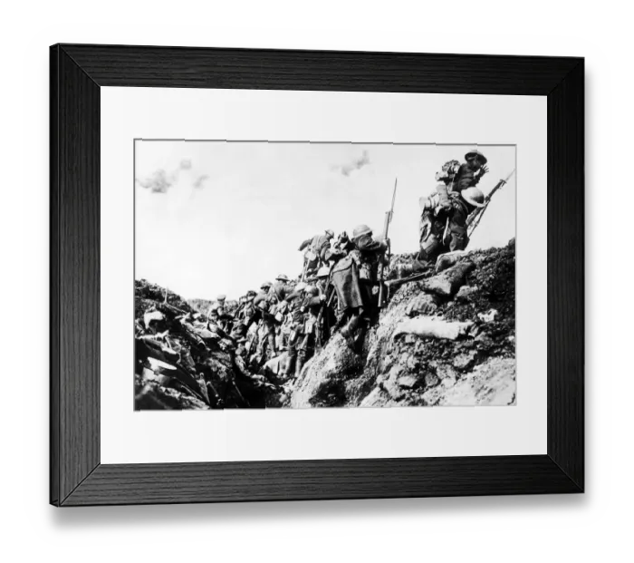 Framed Print : The original caption read British soldiers go over the top Framed Print : The original caption read British soldiers go over the top