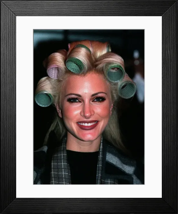 Framed Print : Caprice having her hair and make up done at the Littlewoods Fashion Show With rollers in