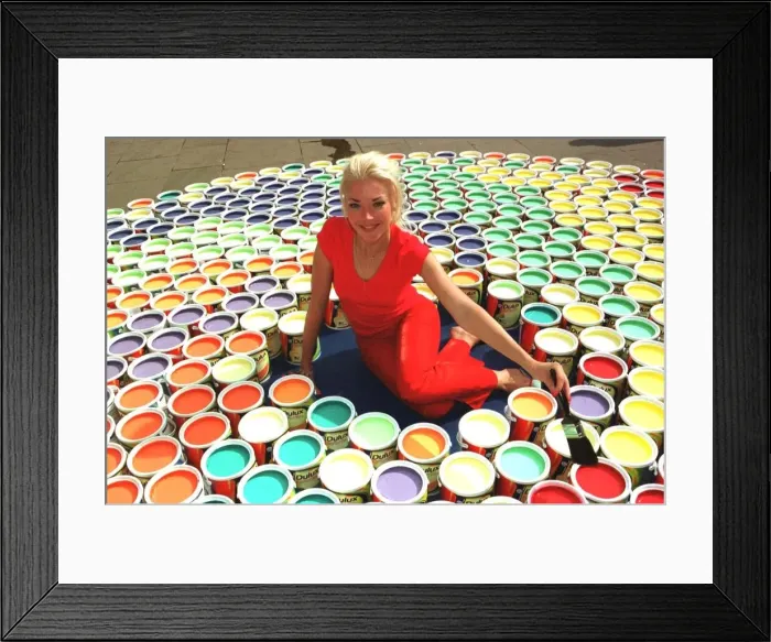 Framed Print : Tamara Beckwith Socialite sits amongst paint pots July 1999 at a launch signalling Framed Print : Tamara Beckwith Socialite sits amongst paint pots July 1999 at a launch signalling