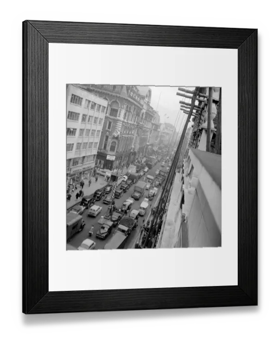 Framed Print : Traffic in Oxford Street London at the begining of December 1959 Christmas Shopping