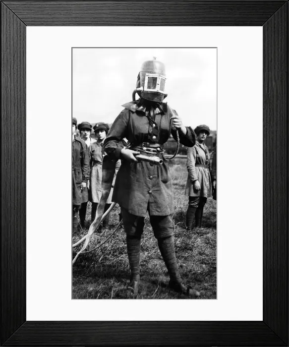 Framed Print : Munition Girls Fire Brigade in regulation uniform during World War One. Circa 1916 Framed Print : Munition Girls Fire Brigade in regulation uniform during World War One. Circa 1916