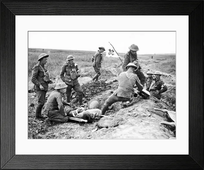 Framed Print : Regimental aid post where first aid is given in the field before evacuating wounded Framed Print : Regimental aid post where first aid is given in the field before evacuating wounded