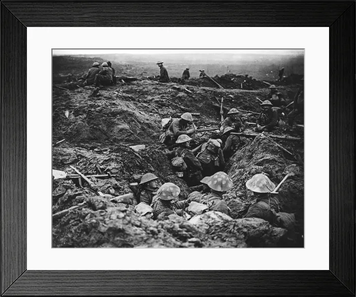 Framed Print : British troops sit in the trenches at Zillebeke 1917 during World War One Framed Print : British troops sit in the trenches at Zillebeke 1917 during World War One