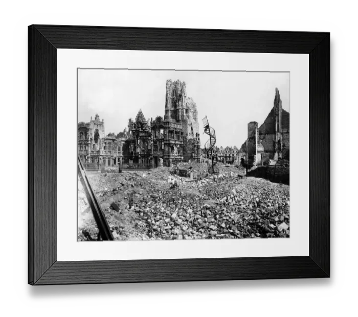 Framed Print : The Ruins of the Town Hall and Hotel de Ville in Arras after the World War