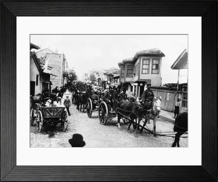 Framed Print : Bavarian soldiers passing through a Serbian town 1916 World War One Framed Print : Bavarian soldiers passing through a Serbian town 1916 World War One